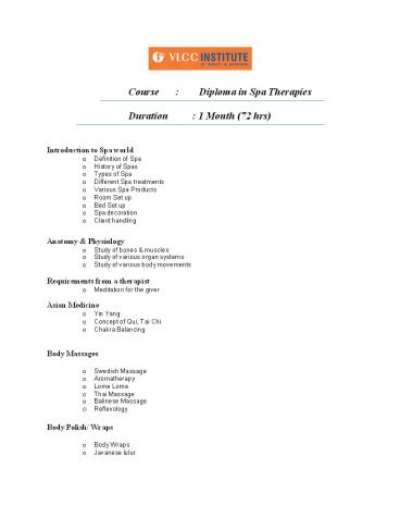 Spa Therapies, Spa Management, Spa Class, Spa School, Spa College