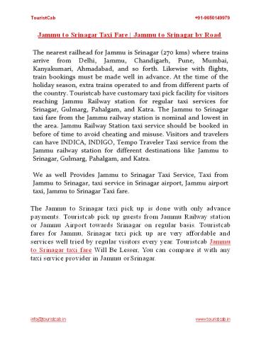 Jammu to Srinagar Taxi Fare | Jammu to Srinagar by Road