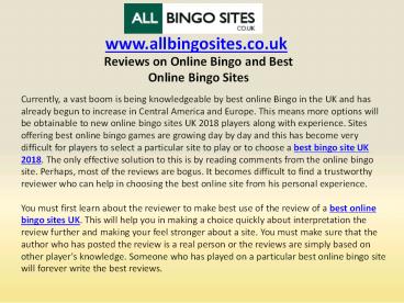 Reviews on Online Bingo and Best Online Bingo Sites