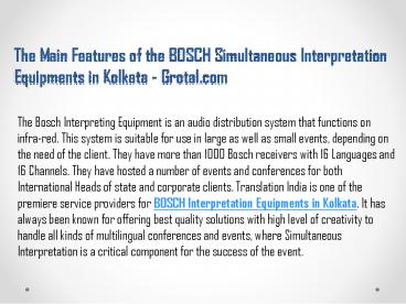 BOSCH Interpretation Equipments in Kolkata