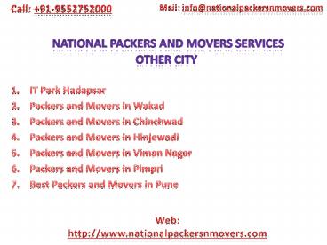 National Packers and Movers services Other City
