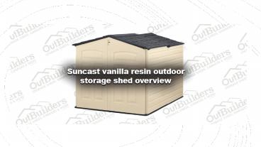 Suncast vanilla resin outdoor storage shed overview