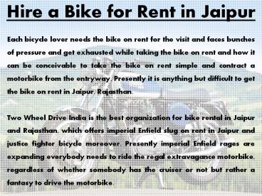 Some Tips to Get Bike on Rent in Jaipur