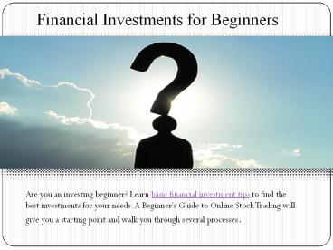 Financial Investments for Beginners