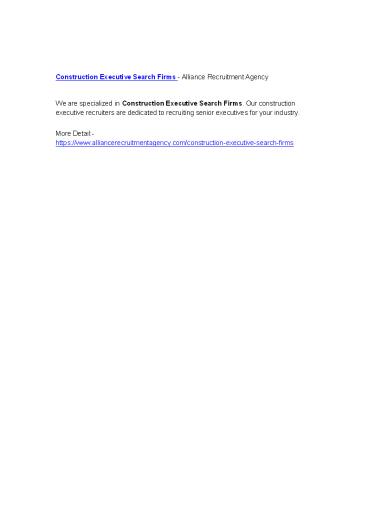 Construction Executive Search Firms - Alliance Recruitment Agency