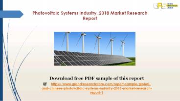 Photovoltaic Systems Industry, 2018 Market Research Report