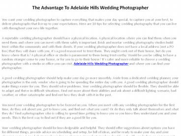 Adelaide Hills Portrait Photographer Information