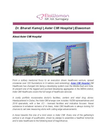 Dr. Bharati Kamoji | Aster CMI Hospital | Elawoman