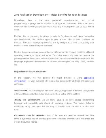 Java Application Development - Major Benefits For Your Business