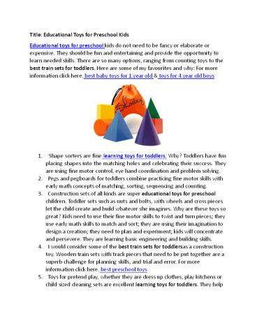 Educational Toys for Preschool Kids