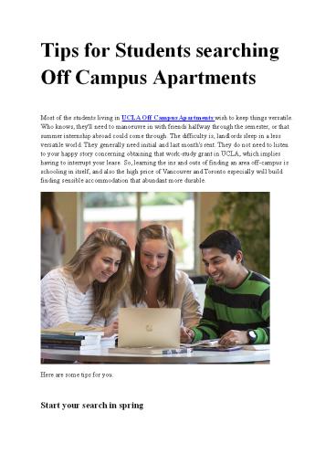 Tips for Students searching Off Campus Apartments