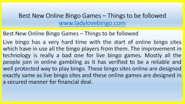 Best New Online Bingo Games – Things to be followed
