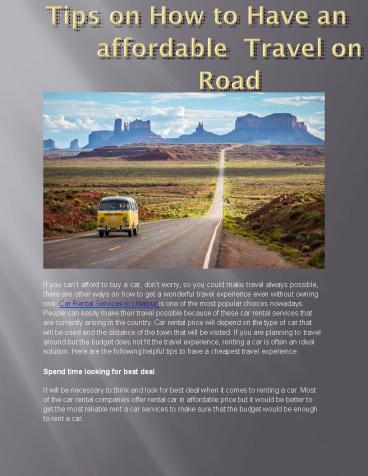 Tips On How To Have An affordable Travel On Road