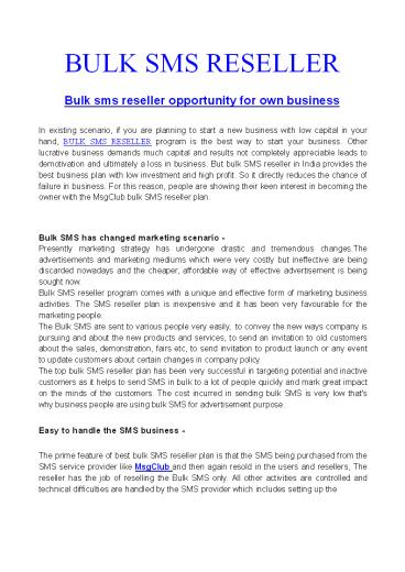 Bulk sms reseller opportunity for become entrepreneur