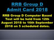 RRB Group D Admit card 2018