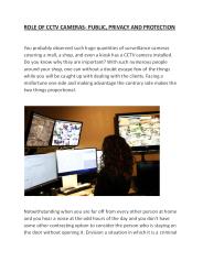 ROLE OF CCTV CAMERAS- PUBLIC, PRIVACY AND PROTECTION