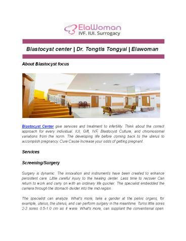 Blastocyst center | Dr. Tongtis Tongyai | Elawoman