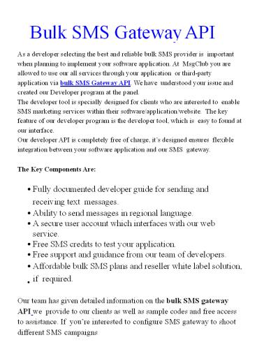Bulk SMS Gateway API Intergration for Easy Business