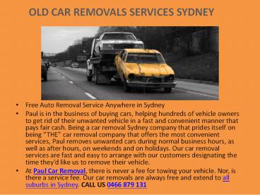 Old Car Removals Services Sydney