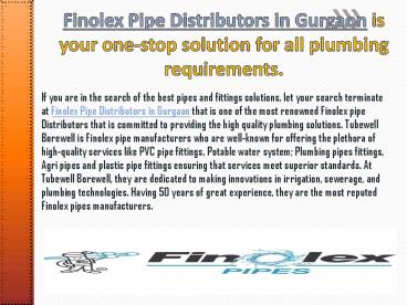 Finolex Pipe Distributors in Gurgaon