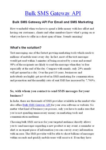 Bulk SMS Gateway API For Email and SMS Marketing.
