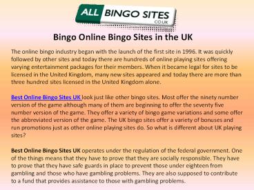 Bingo Online Bingo Sites in the UK