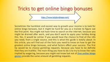 Tricks to get online bingo bonuses