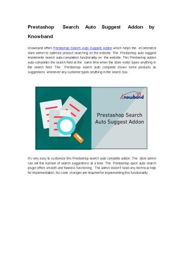 Prestashop Search Auto Suggest Addon by Knowband