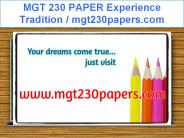 MGT 230 PAPER Experience Tradition / mgt230papers.com