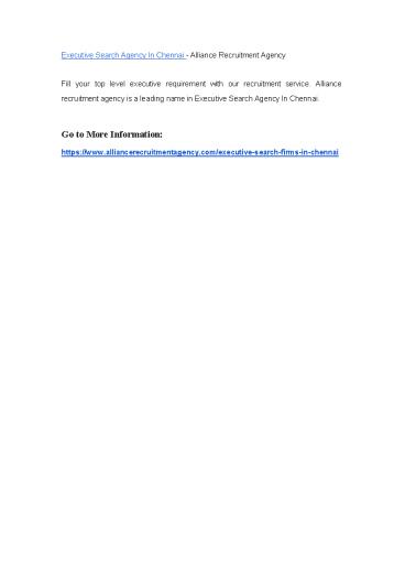Executive Search Agency In Chennai - Alliance Recruitment Agency