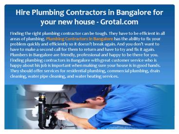 Plumbing Contractors in Bangalore