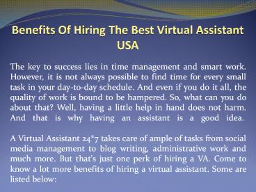 Benefits Of Hiring The Best Virtual Assistant USA