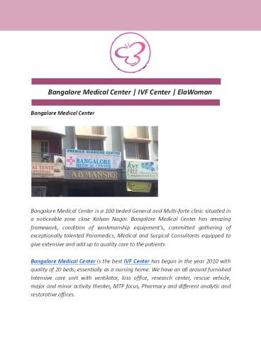 Bangalore Medical Center | IVF Center | ElaWoman