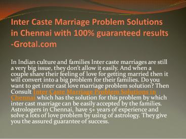 Inter Caste Marriage Problem Solutions in Chennai