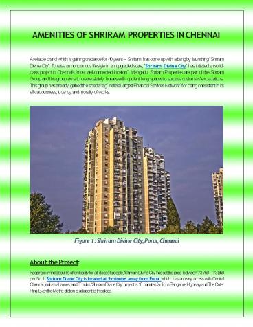 AMENITIES OF SHRIRAM PROPERTIES IN CHENNAI - SHRIRAM DIVINE CITY