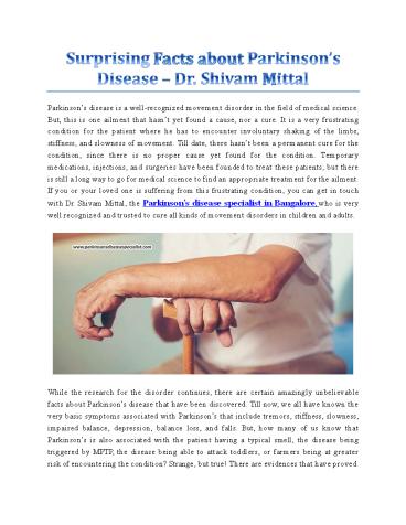 Surprising Facts About Parkinson's Disease - Dr. Shivam Mittal