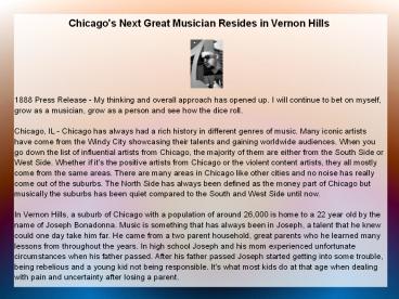 Chicago's Next Great Musician Resides in Vernon Hills