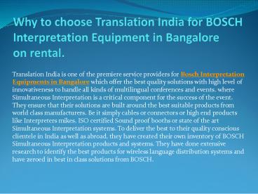 Bosch Interpretation Equipments in Bangalore