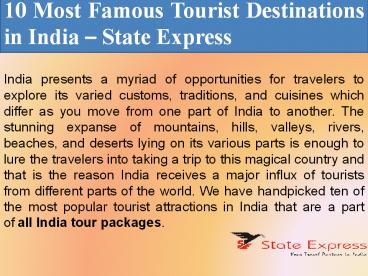 10 Most Famous Tourist Destinations in India