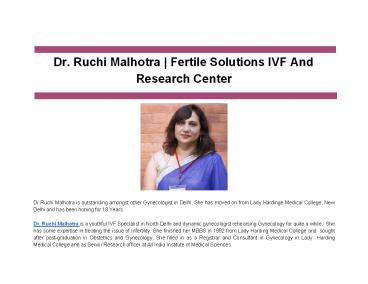 Dr. Ruchi Malhotra _ Fertile Solutions IVF And Research Center