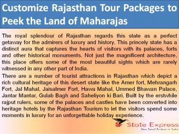 Customize Rajasthan Tour Packages to Peek the Land of Maharajas