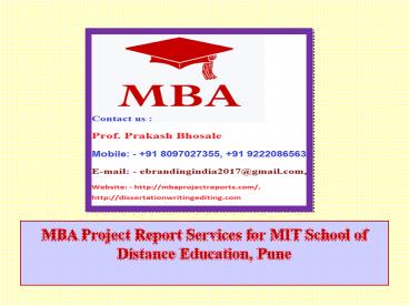 MBA Project Report Services for MIT School of Distance Education, Pune
