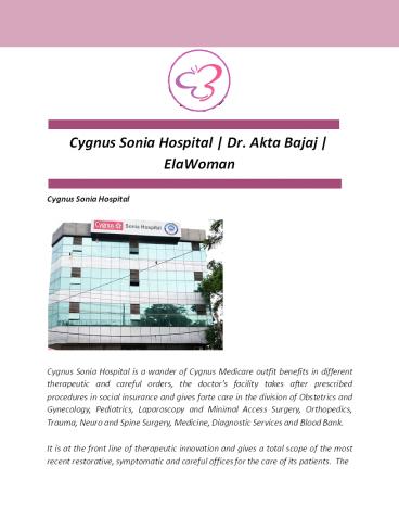 Cygnus Sonia Hospital | Dr. Akta Bajaj | ElaWoman