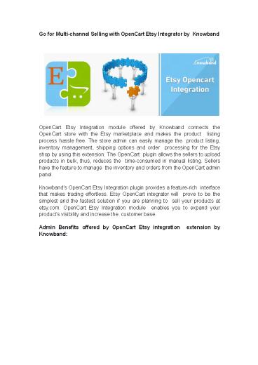 Go for Multi-channel Selling with OpenCart Etsy Integrator by Knowband