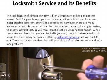 Locksmith Service and Its Benefits