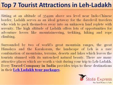 Top 7 Tourist Attractions in Leh-Ladakh