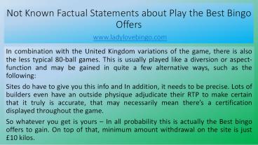 Not Known Factual Statements about Play the Best Bingo Offers