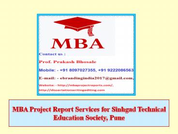 MBA Project Report Services for Sinhgad Technical Education Society, Pune