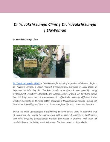 Dr Yuvakshi Juneja Clinic | Dr. Yuvakshi Juneja | ElaWoman