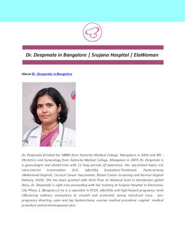 Dr. Deepmala in Bangalore | Srujana Hospital | ElaWoman